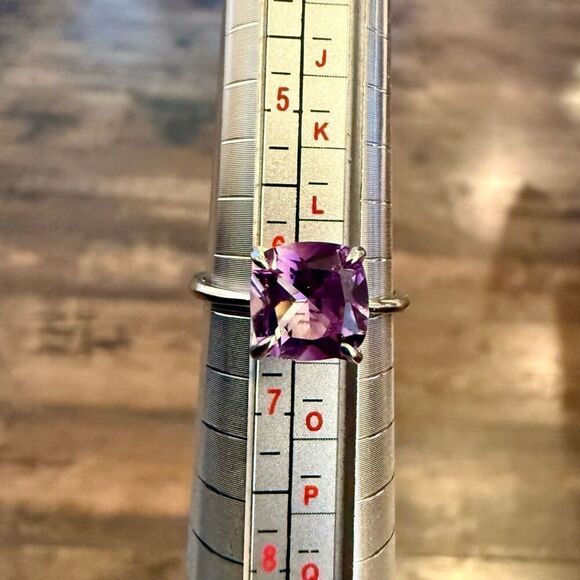 Genuine Cushion Cut Amethyst 2 ct Solitaire Sterling Silver Ring New - Picture 3 of 5